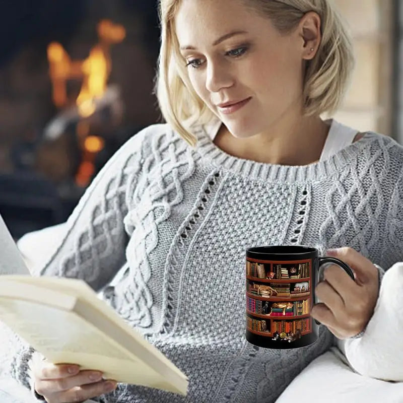 Taza de estantería 3D, taza de estantería de biblioteca, taza de libro con diseño de gato, taza de club de lectura, taza de café novedosa con cita motivacional