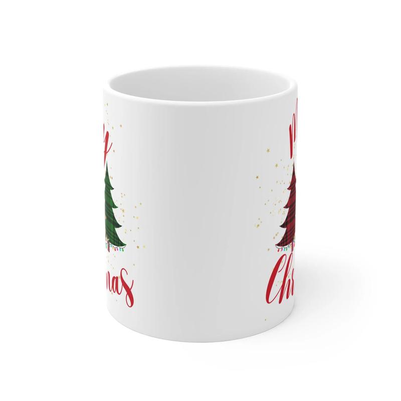 Taza de Feliz Navidad: diseño de árbol de Navidad para amantes del café, regalo de invierno perfecto para la familia, opciones de 11 oz y 15 oz.