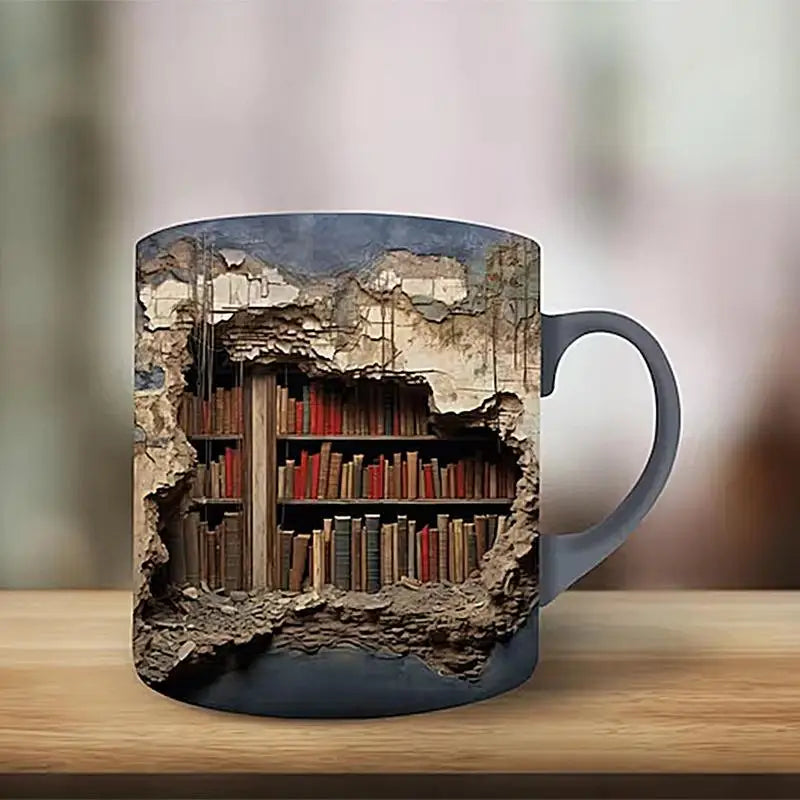 3D Bookshelf Mug Librarian Coffee Mug Ceramic Coffee Mugs MultiPurpose Mugs Book Club Cup Creative Space Design tea cups