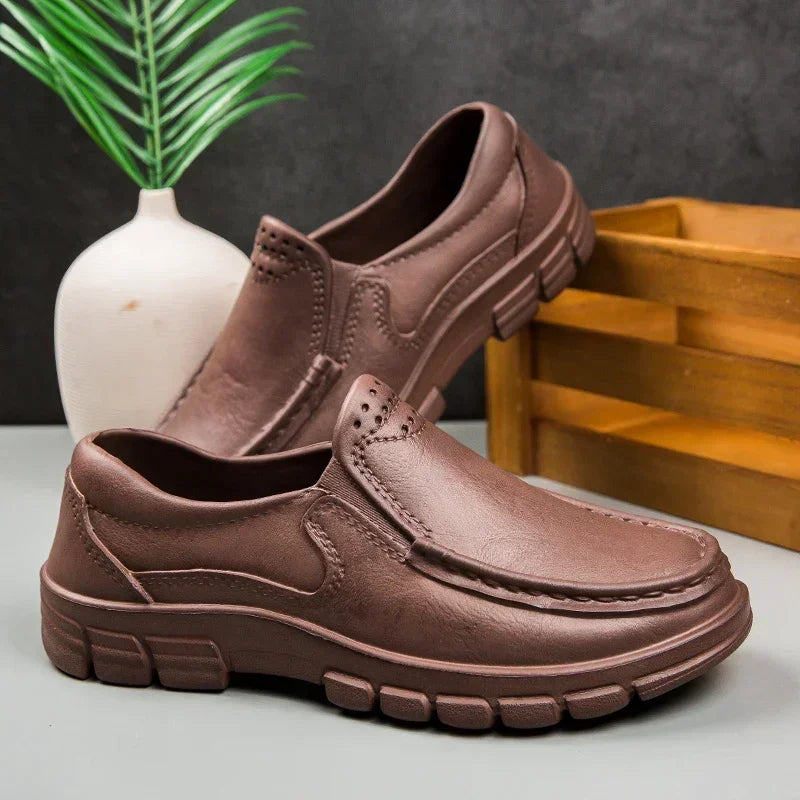 Men’s Black EVA Slip-on Work Shoes - Comfortable Chef Shoes for Driving and Office Use, All-Season Casual Footwear