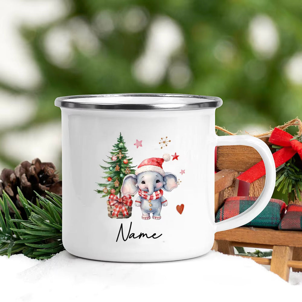 Taza navideña personalizada con diseño de ciervo, oso de Papá Noel y nombre, taza de café navideña, decoración para fiestas navideñas, regalo para niños, tazas de chocolate caliente 