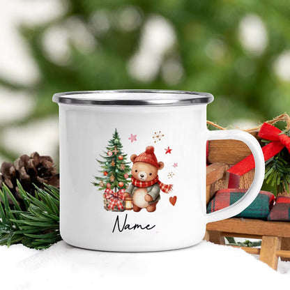 Taza navideña personalizada con diseño de ciervo, oso de Papá Noel y nombre, taza de café navideña, decoración para fiestas navideñas, regalo para niños, tazas de chocolate caliente 