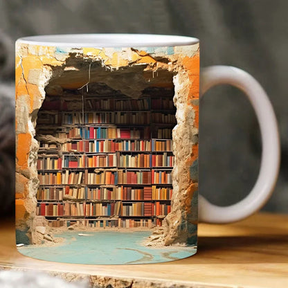 350ml 3D Effect Ceramic Bookshelf Mug Cups Creative Space Design Library Mug Coffee Milk Cup Drinkware Festival Party Gifts